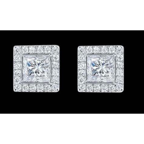 Huge 8 Ct. Princess Center Genuine Diamond Stud Halo Earring Pair