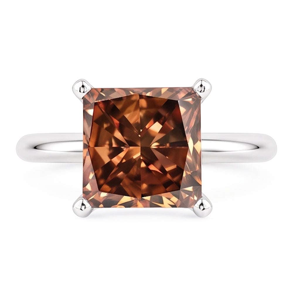Huge Champagne Radiant Cut 3 Ct Genuine Natural Earth Mined Diamond Gemstone Engagement Ring