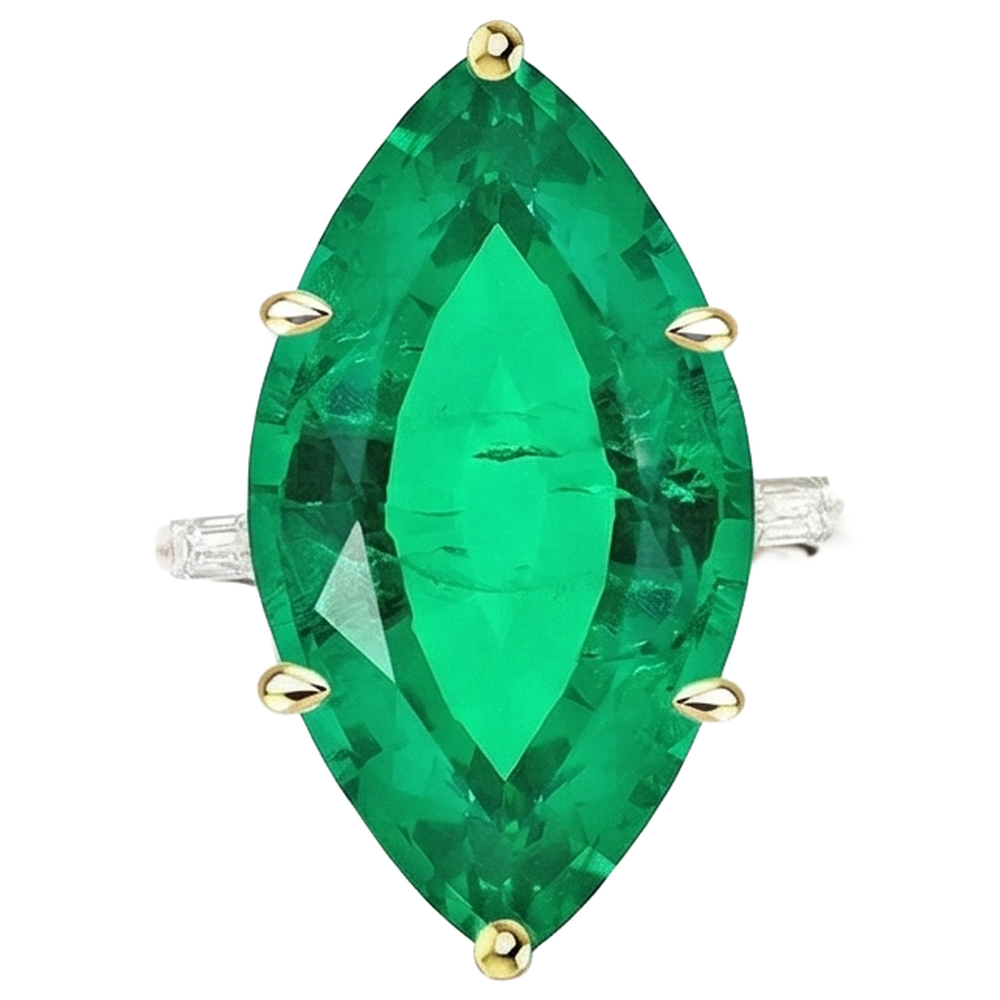 Real Colombian Emerald Precious Stone Ring – front view