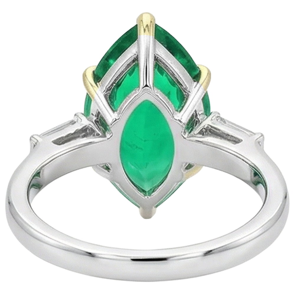 Real Colombian Emerald Precious Stone Ring 6 ct 14K Two Tone Gold – back view