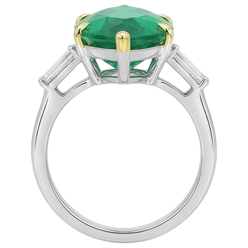 Real Colombian Emerald Precious Stone Ring – top view