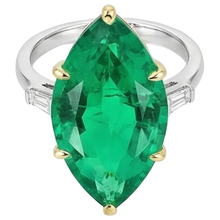 Colombian Emerald Marquise Cut Precious Stone Ring in 14K Two Tone Gold – angle view