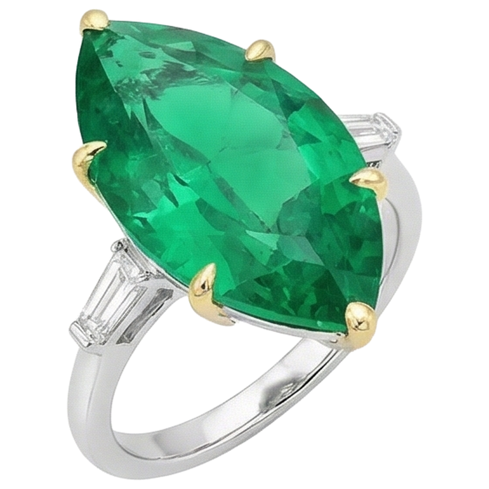 Colombian Emerald Precious Stone Ring 6-ct 14K Two Tone Gold – side view