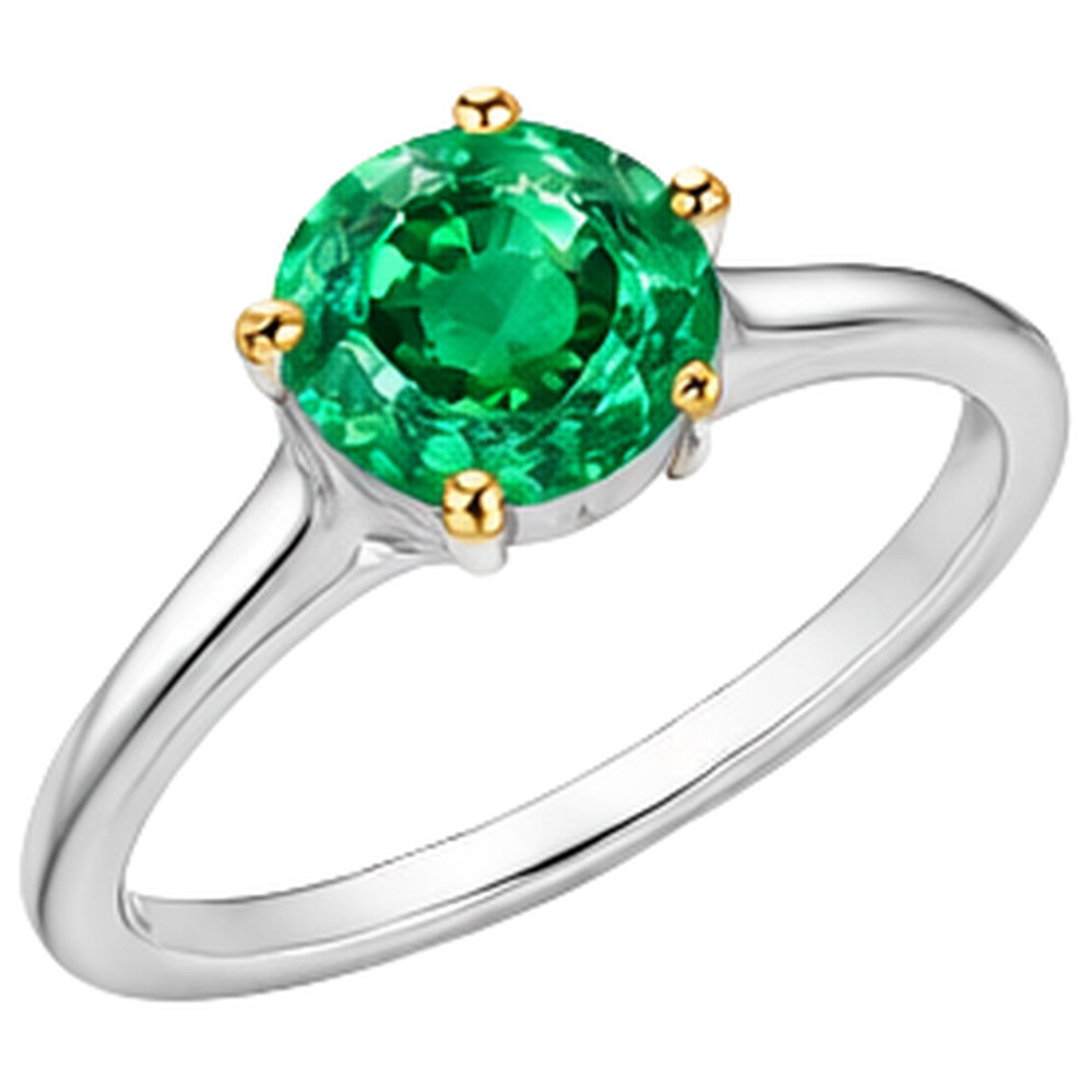 Round Cut Emerald ring in Two-Tone 14K Gold – front view