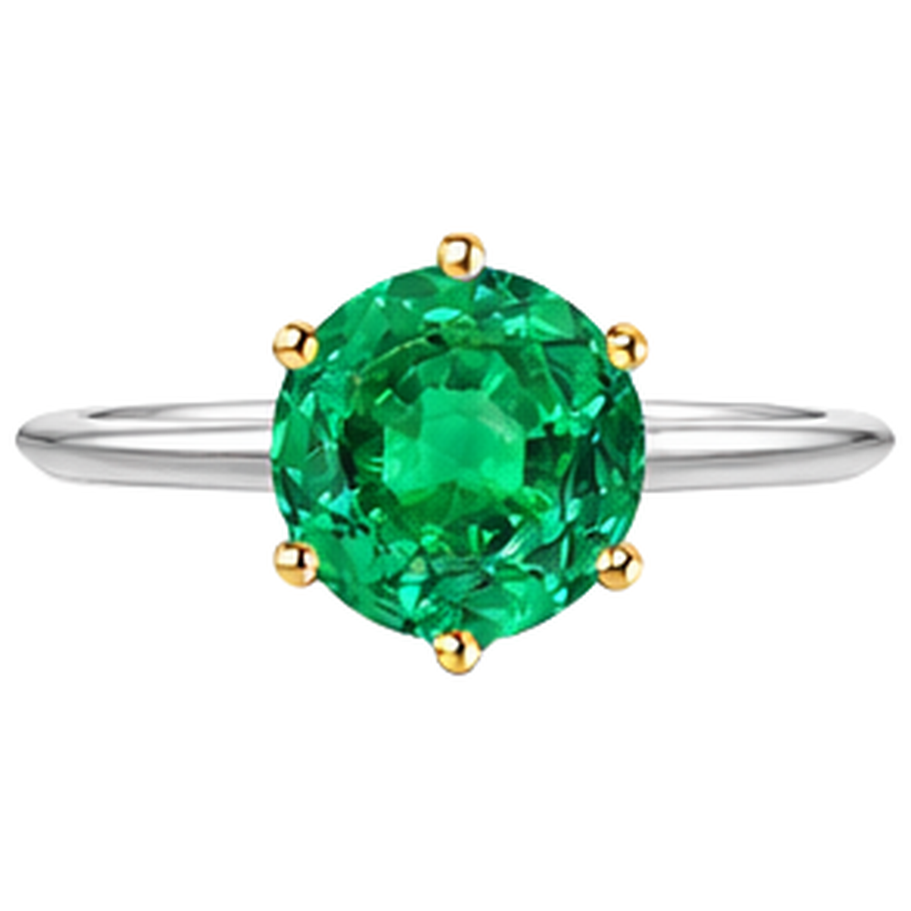 Precious Stone Ring Two-Tone 14K Gold with Emerald – profile view