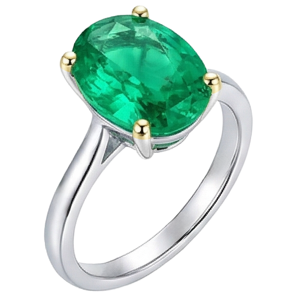 Emerald Oval Gemstone Ring in 14K Two Tone Gold – front view