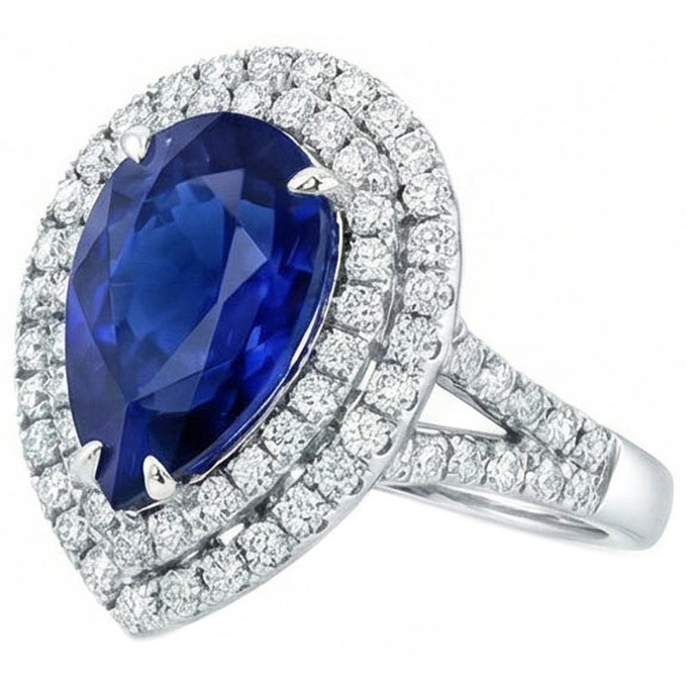 Huge Sapphire Double Halo Ring