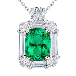 14K Two Tone Gold GIA Certified Emerald Gemstone Pendant 6 ct