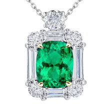 Emerald Cushion Gemstone Pendant in 14K Two Tone Gold – main view