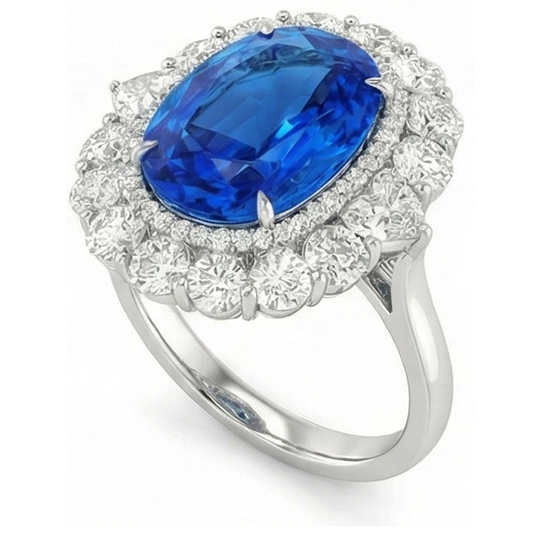 IGI CERTIFIED Huge Victorian Sapphire Halo Ring