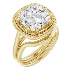 14K Yellow Gold Old Mine Cut Brilliant Diamond Bridal Ring 5 ct