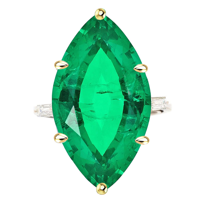 Precious Stone Ring 14K Two Tone Gold with Colombian Emerald – main view