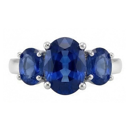 IGI CERTIFIED 3 Stone Oval Sri Lanka Color Sapphire 4 Ct Gemstone Ring