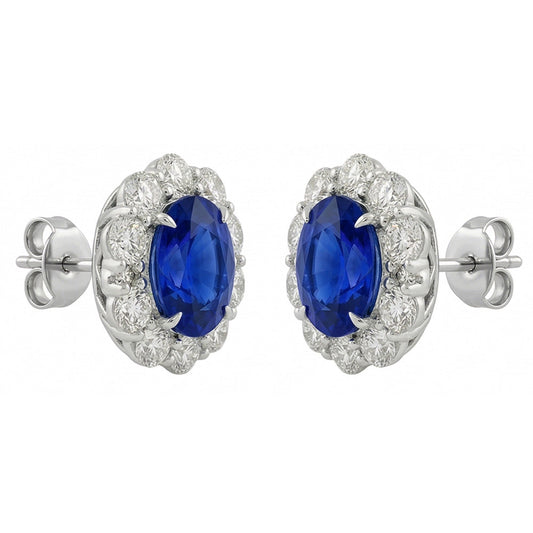 IGI CERTIFIED 6 Carats Prong Set Ceylon Color Sapphire Stud Earrings White Gold 14K