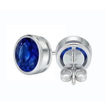 IGI CERTIFIED 9 Ct Big Blue Round Cut Sapphire Gemstone Stud Earring White Gold