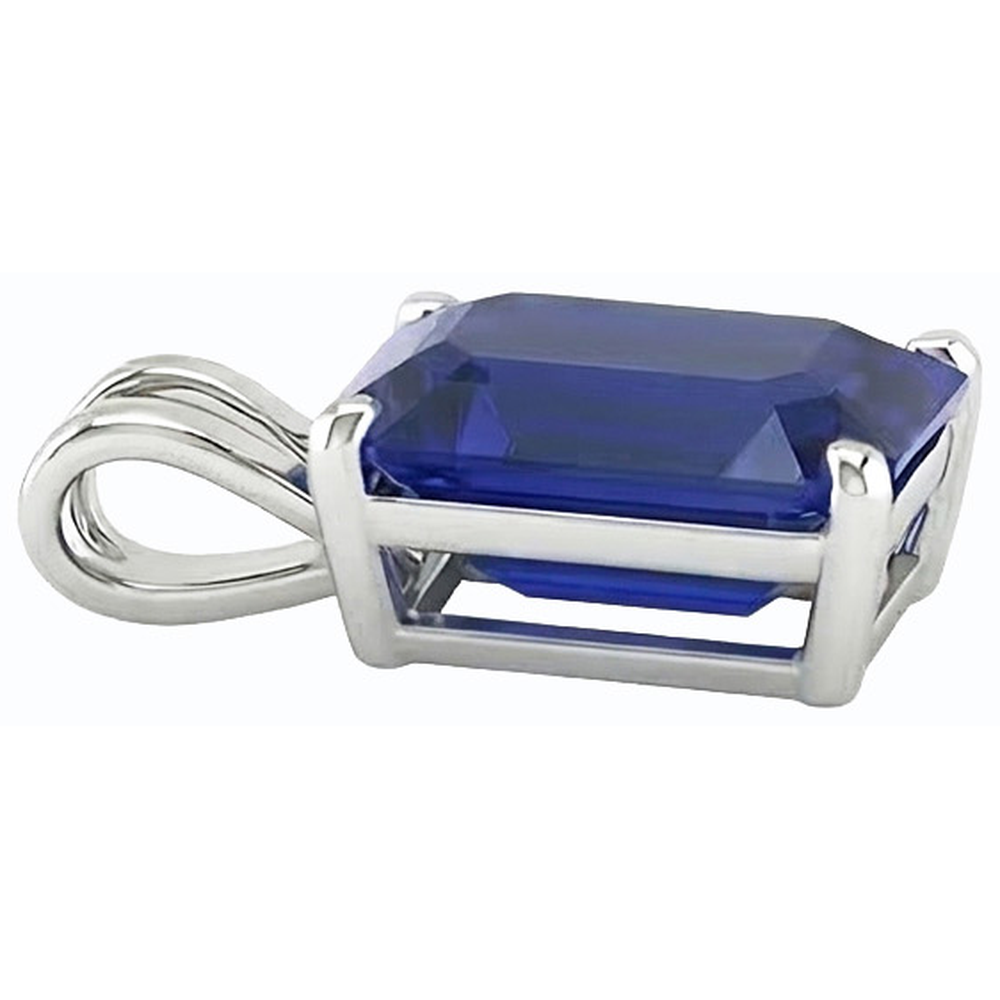 Royal Blue Sapphire Asscher Precious Stone Pendant in 14 Karat White Gold – angle view