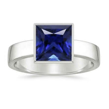 IGI CERTIFIED Bezel Set Solitaire Mens Ring Princess Ceylon Color Sapphire 5 Ct White Gold