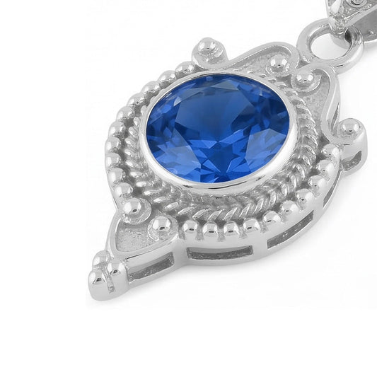 IGI CERTIFIED Blue Sapphire Antique Style Pendant 8 Carats White Gold 14K