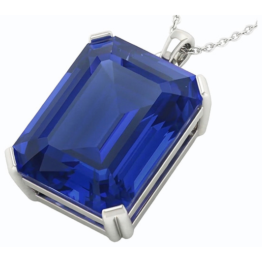 IGI CERTIFIED Gold Solitaire Pendant Emerald Ceylon Color Sapphire With Bail 5.50 Carats