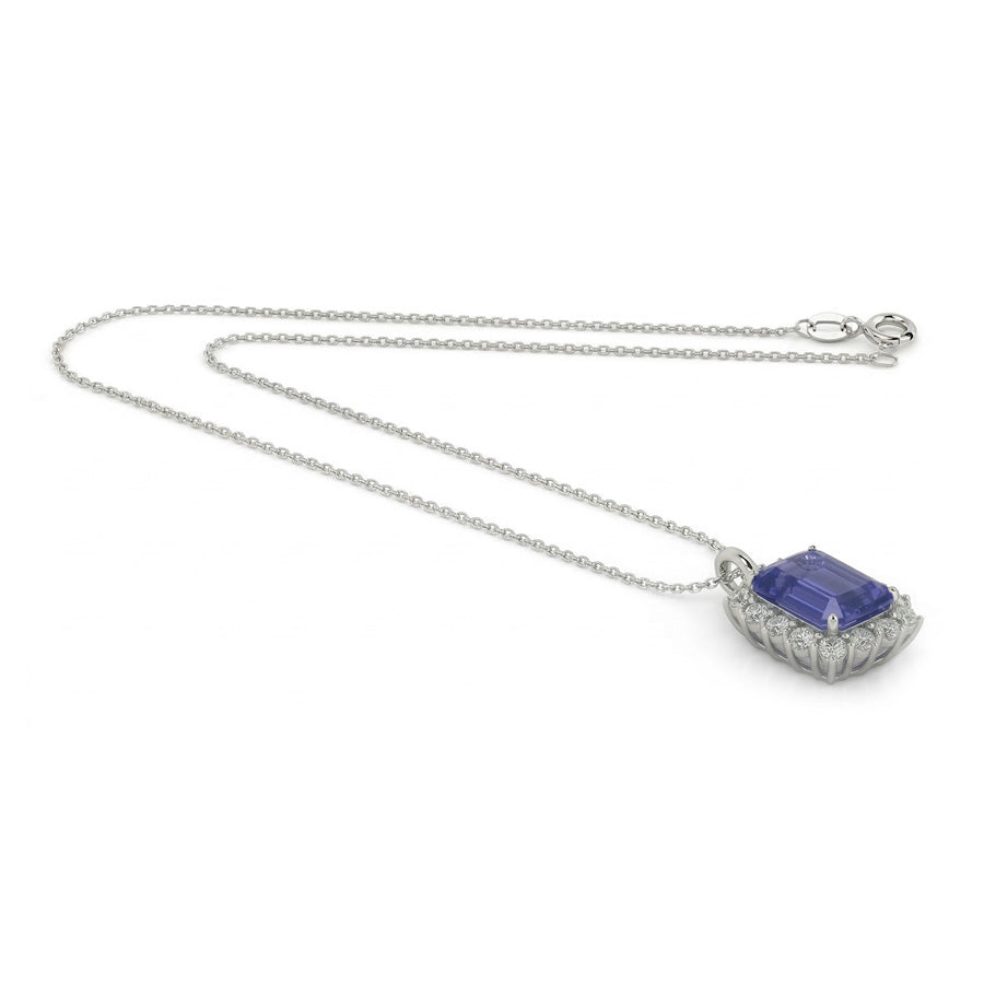 Blue Sapphire Gemstone Pendant 4.50 ct 14 Karat White Gold – angle view