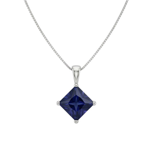 IGI CERTIFIED Princess Sapphire Solitaire Pendant Basket Set Necklace 5 Carats