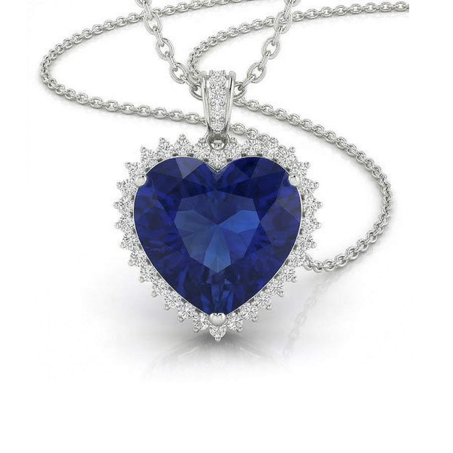 Heart Shape Royal Blue Sapphire ring in 14K White Gold – side view