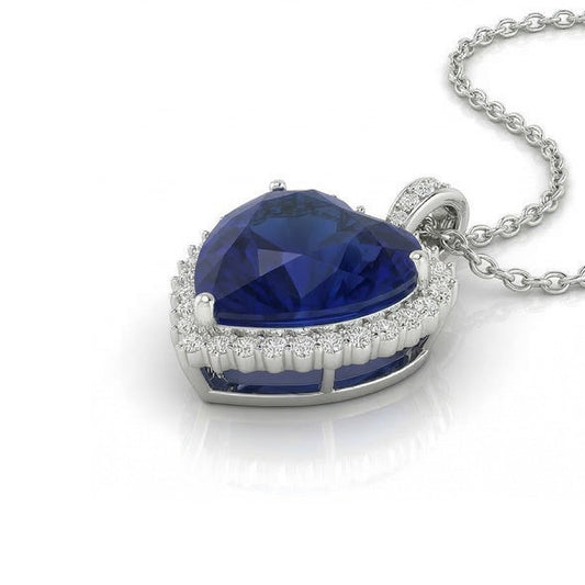 IGI CERTIFIED Royal Blue Sapphire Halo Heart Pendant