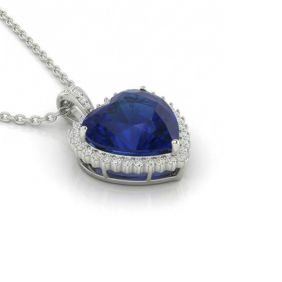 Royal Blue Sapphire Stone Pendant Necklace 4-ct 14K White Gold – angle view