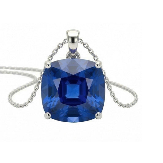 IGI CERTIFIED Solitaire Cushion Ceylon Color Sapphire Pendant with Chain 5.50 Carats
