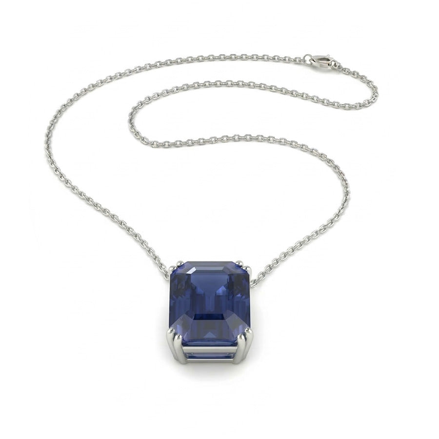 Blue Sapphire Precious Stone Pendant 4-ct 14 Karat White Gold – side view