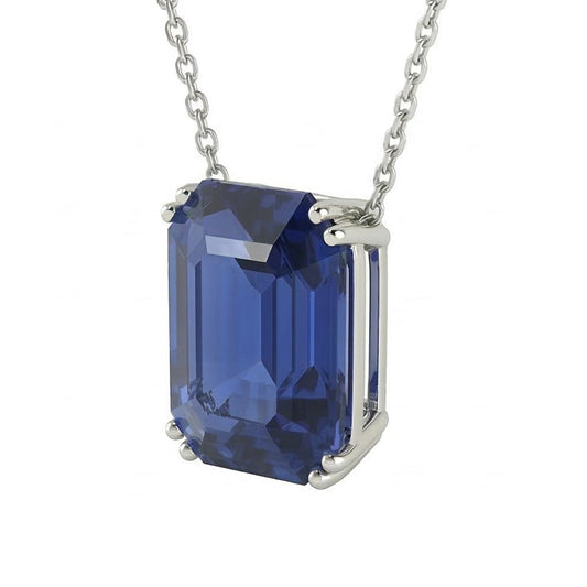IGI CERTIFIED Solitaire Pendant Emerald Dark Blue Sapphire Necklace 4 Carats