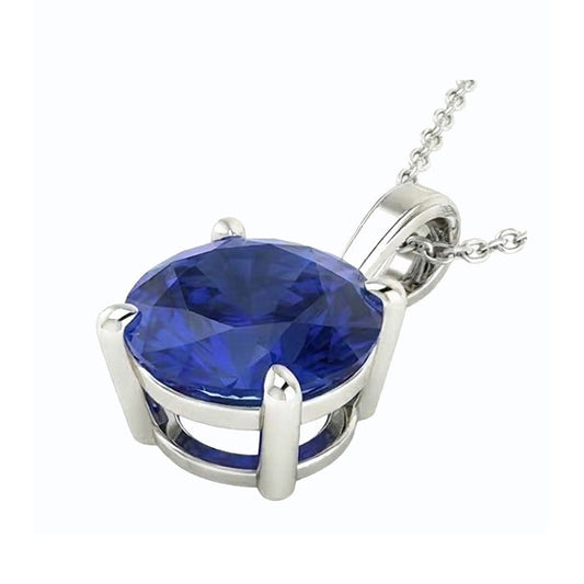 IGI CERTIFIED Solitaire Pendant Round Ceylon Color Sapphire 4 Prong Set 3 Carats Jewelry