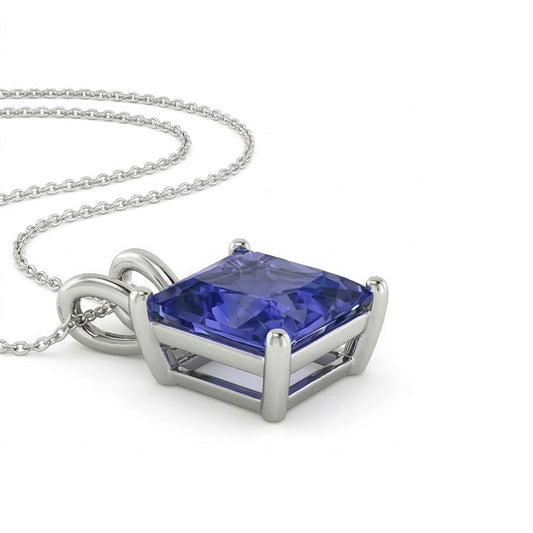 IGI CERTIFIED Solitaire Princess Sapphire Pendant Necklace Ladies Jewelry 4 Carats