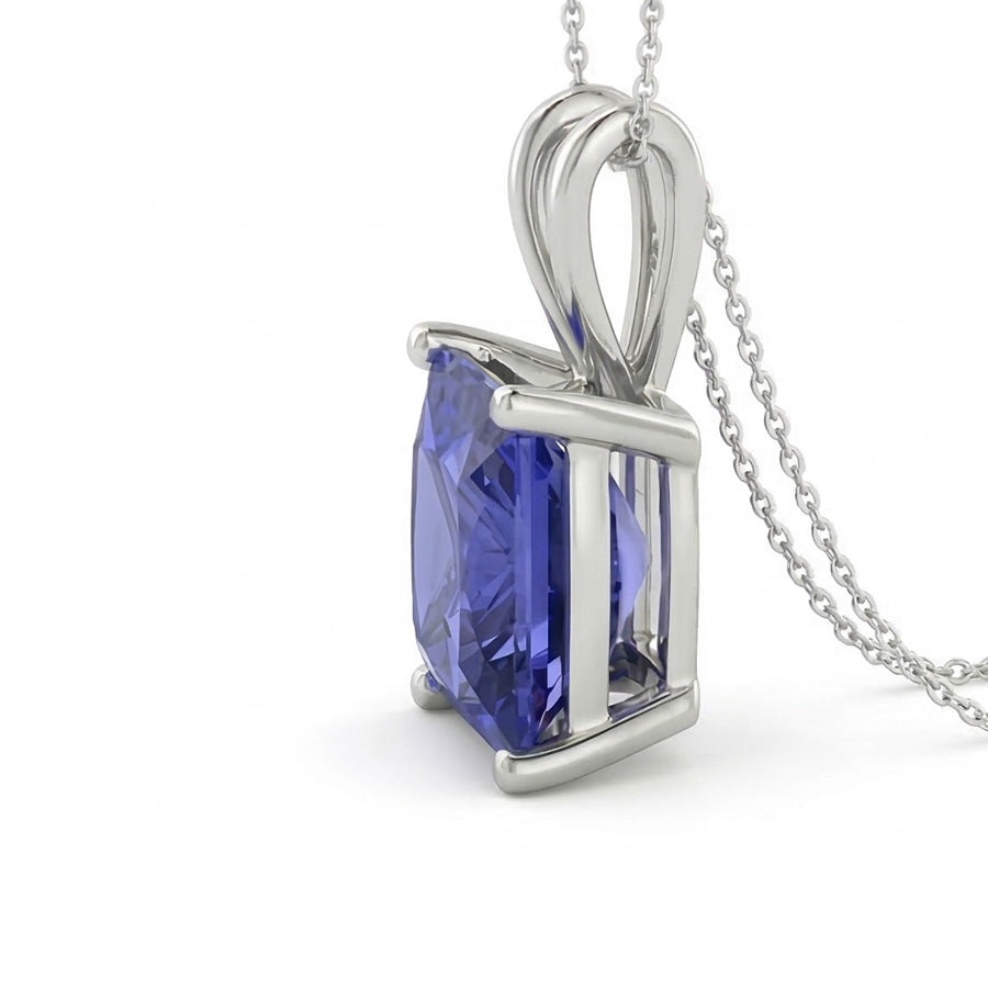 Royal Blue Sapphire Stone Pendant Necklace 4-ct 14K White Gold – angle view
