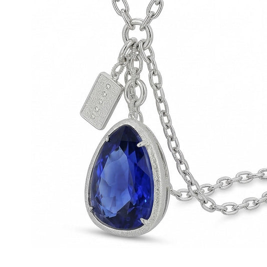 IGI CERTIFIED Triangle Shape Sapphire Dog Tag Pendant Men’s Gold