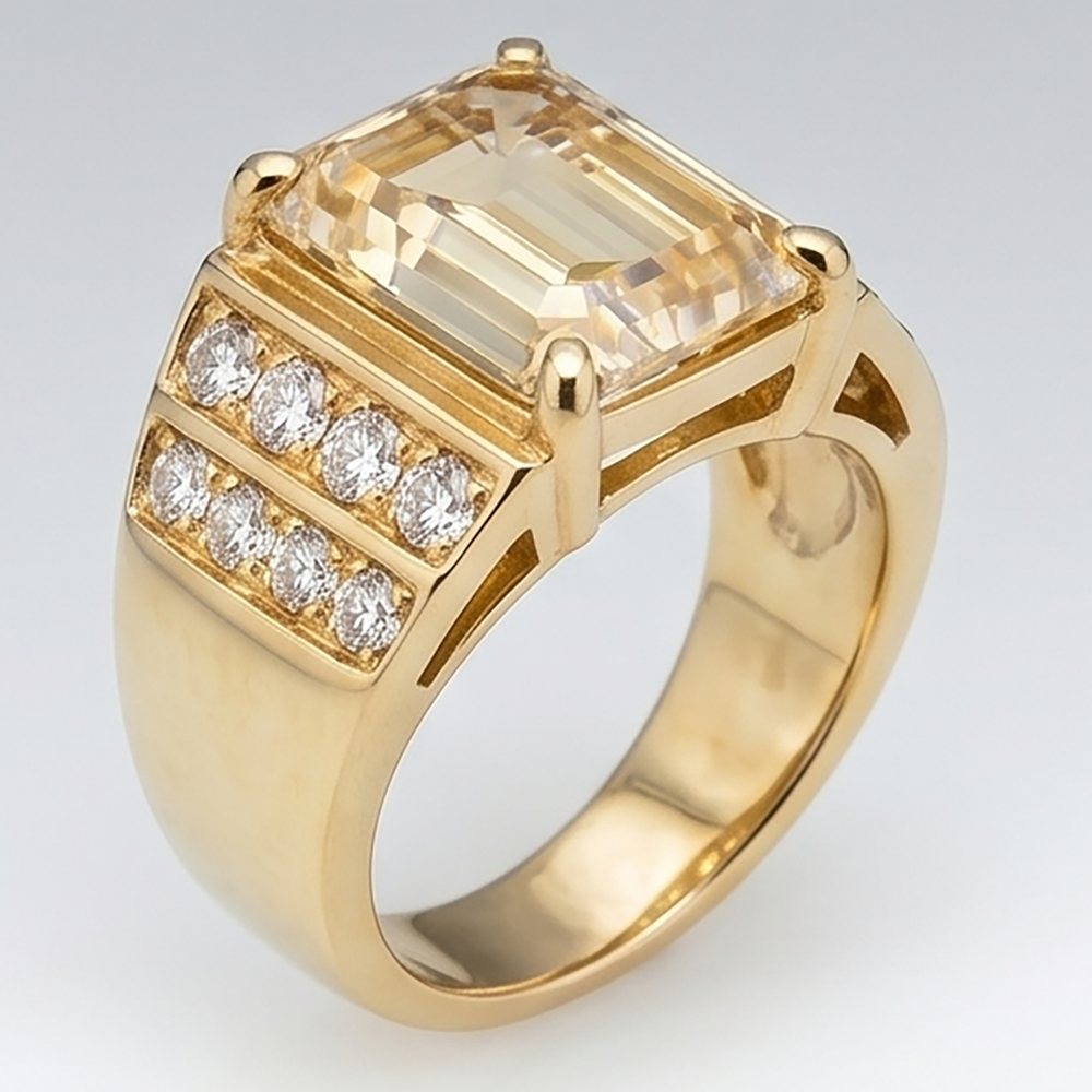 IGI Certified Men's Ring – Fine Diamond 8 ct 10K Yellow Gold