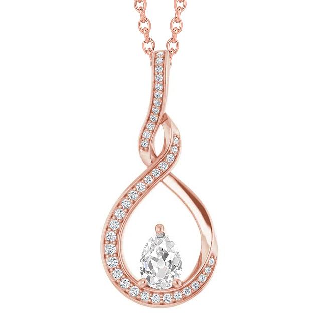 Infinity Style Natural Diamond Pendant Slide Round & Pear Old Cut 2.50 Carats