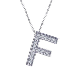 Initial F Pendant Necklace 1.5 Carats Round Real Diamonds White Gold 14K