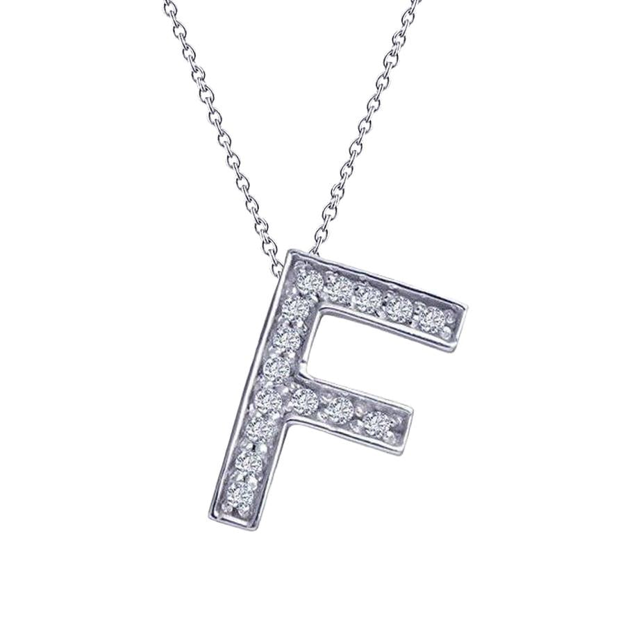 Initial F Pendant Necklace 1.5 Carats Round Real Diamonds White Gold 14K