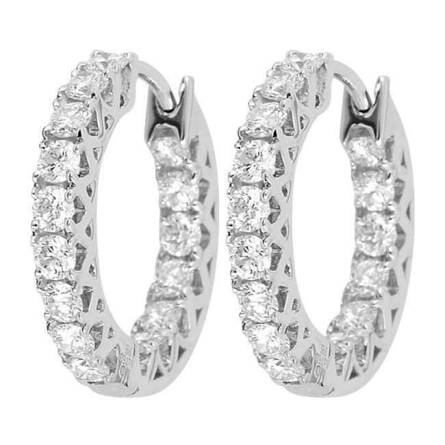 Inside Out 3.20 Ct Round Cut Natural Diamonds Women Hoop Earrings Gold White