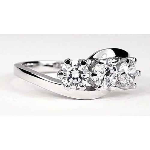 Interlocking Look 3 Stone Round Natural Diamond Engagement 