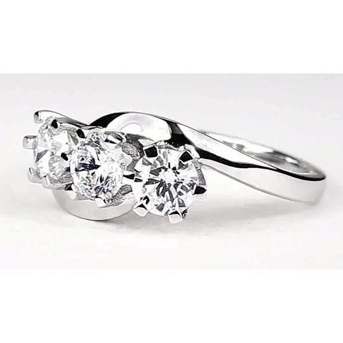 Interlocking Look 3 Stone Round Natural  Ring 2.25 Carats