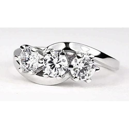 Interlocking Look 3 Stone Round Natural Diamond Engagement Ring 2.25 Carats