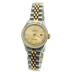 Jubilee Ss & Gold Natural Earth Mined Diamond Bezel Women Watch Stick Dial Rolex Date