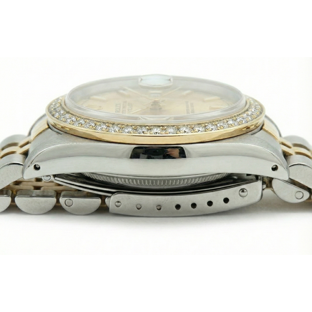 Jubilee Ss & Gold Diamond Bezel Women Watch Stick Dial Rolex Date