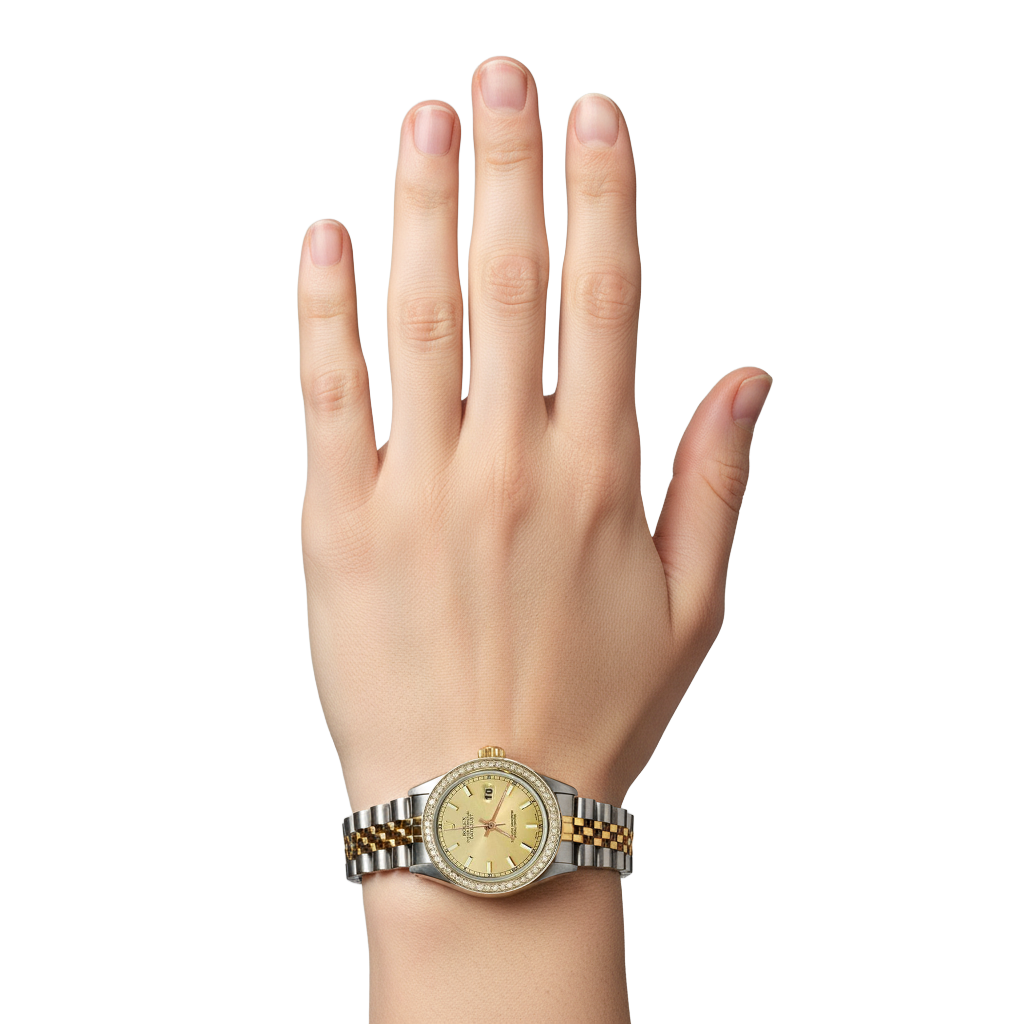 Jubilee Ss & Gold Natural Earth Mined Diamond Bezel Women Watch Stick Dial Rolex Date P2