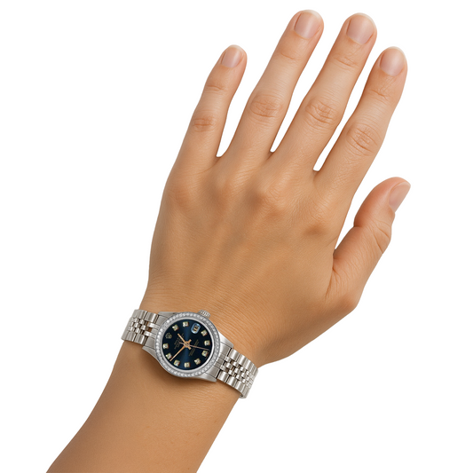 Jubilee Stainless Steel Rolex Blue Natural Earth Mined Diamond Dial Date Just