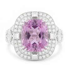 Kunzite And Natural Earth Mined Diamonds 13.50 Carats Wedding Ring Gold White 14K