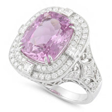 Kunzite And Natural Earth Mined Diamonds 13.50 Carats Wedding Ring Gold White 14K