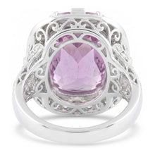 Kunzite And Natural Earth Mined Diamonds 13.50 Carats Wedding Ring Gold White 14K